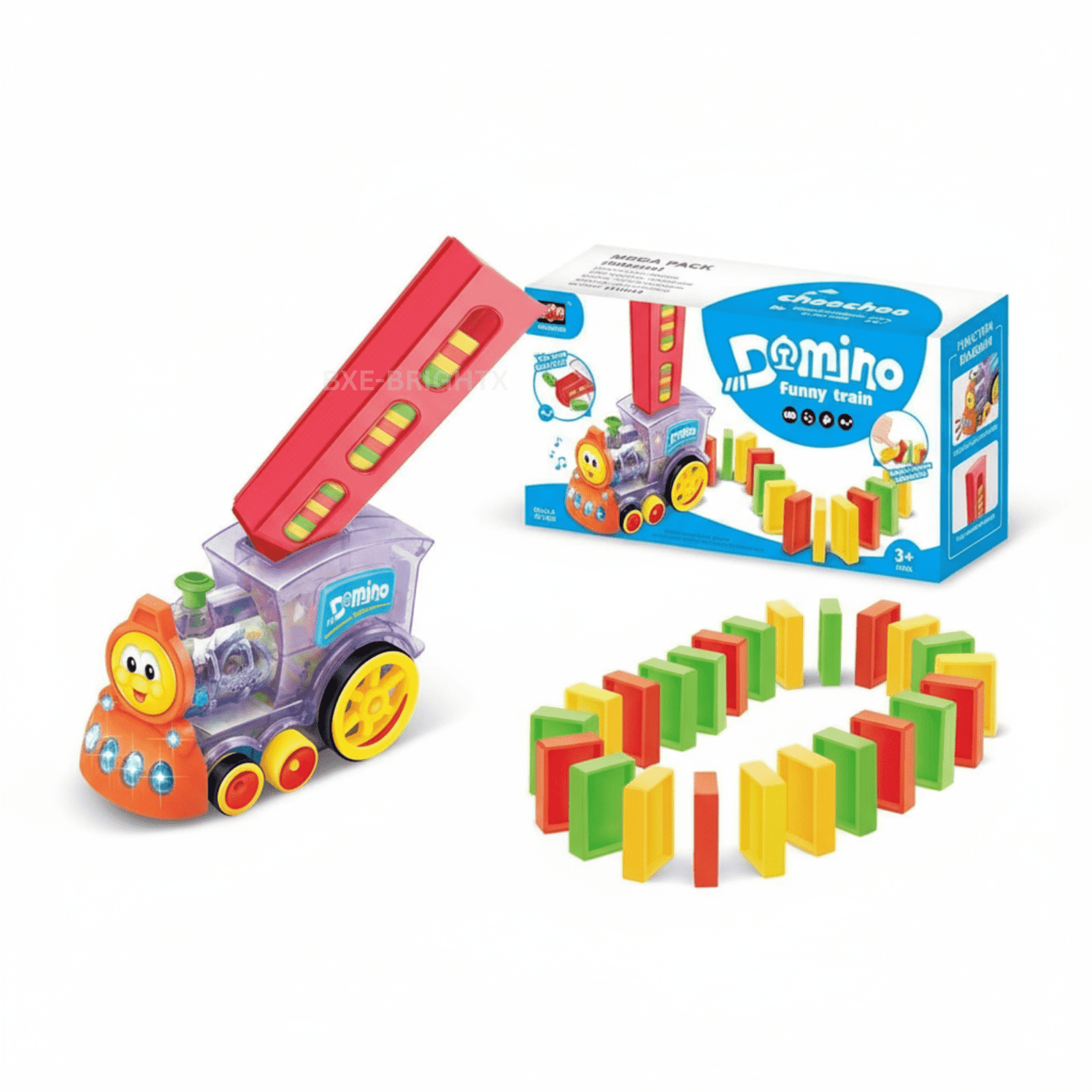 BrightX Automatic Domino Train with Sound & Light - Fun Building Blocks Set for Kids