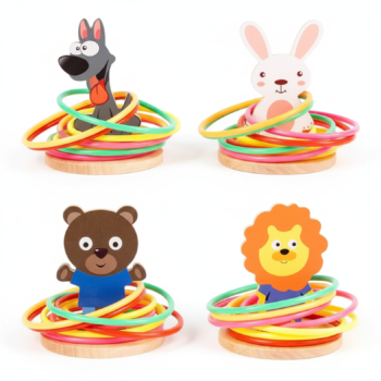 Wooden Animal Ring Toss Game for Kids Fun Indoor Outdoor Skill Toy